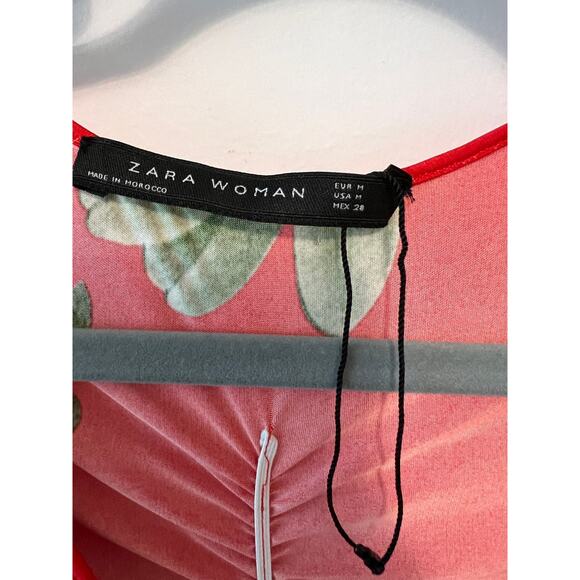 Zara Draped Tropical Print Red Dress, Medium - Picture 8 of 8